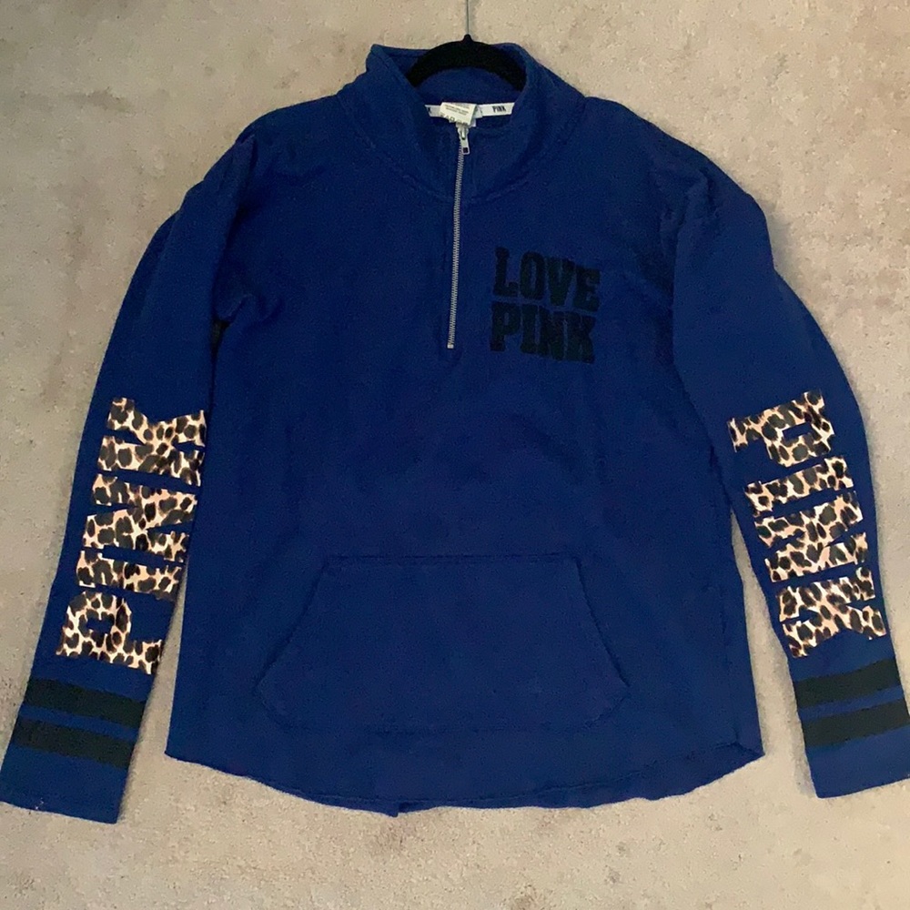 PINK leopard royal blue zip-up.